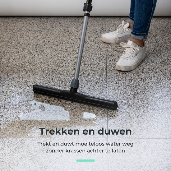 CLEANLY Vloertrekker met Steel Telescopisch 114-142 cm - Vloerwisser Badkamer - Watertrekker - Douchewisser - Dubbel EVA Foam - Breedte 43,5 cm - Zwart, Grijs