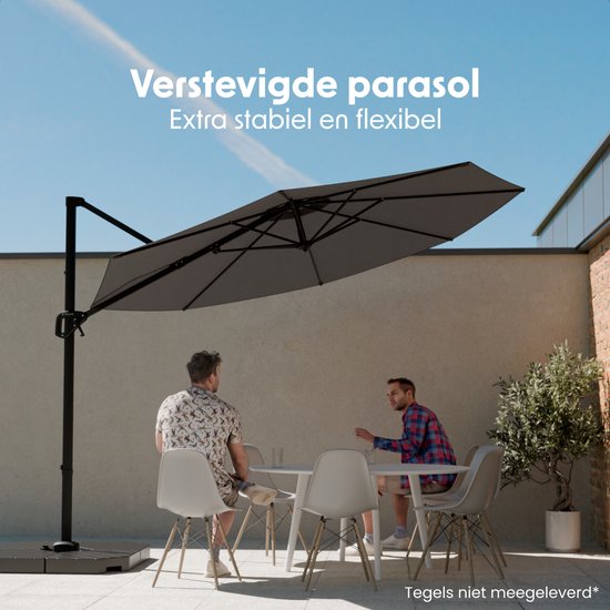 LifeGoods Zweefparasol - 6 Standen - 360° Draaibaar - Rond Ø300 cm - Inclusief Beschermhoes - Antraciet
