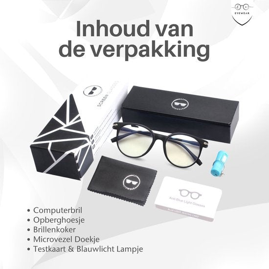 LC Eyewear Beeldschermbril - Blauw Licht Bril - Incl. Brillenkoker - Unisex - Mat Zwart