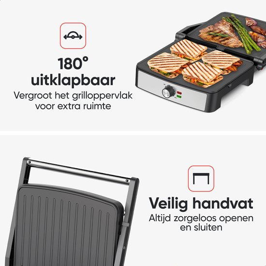 Kitchenwell Contactgrill - Grill apparaat - Tosti apparaat - Anti-aanbaklaag - 3-in-1 -180 °C grill