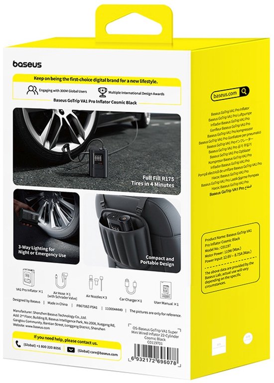 Baseus GoTrip VA1 - Auto Kompressor - 150 PSI - 12V - LED Verlichting