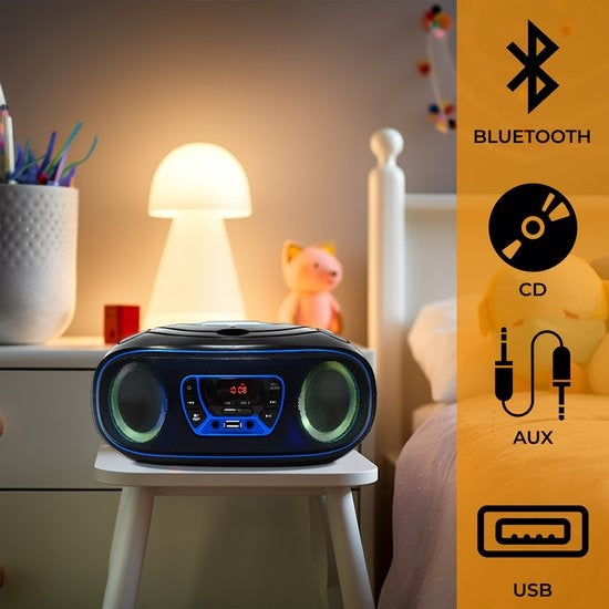 Denver Draagbare Radio CD Speler Kinderen - Bluetooth - Lichteffecten - Boombox - AUX - FM - TCL212BT - Blauw