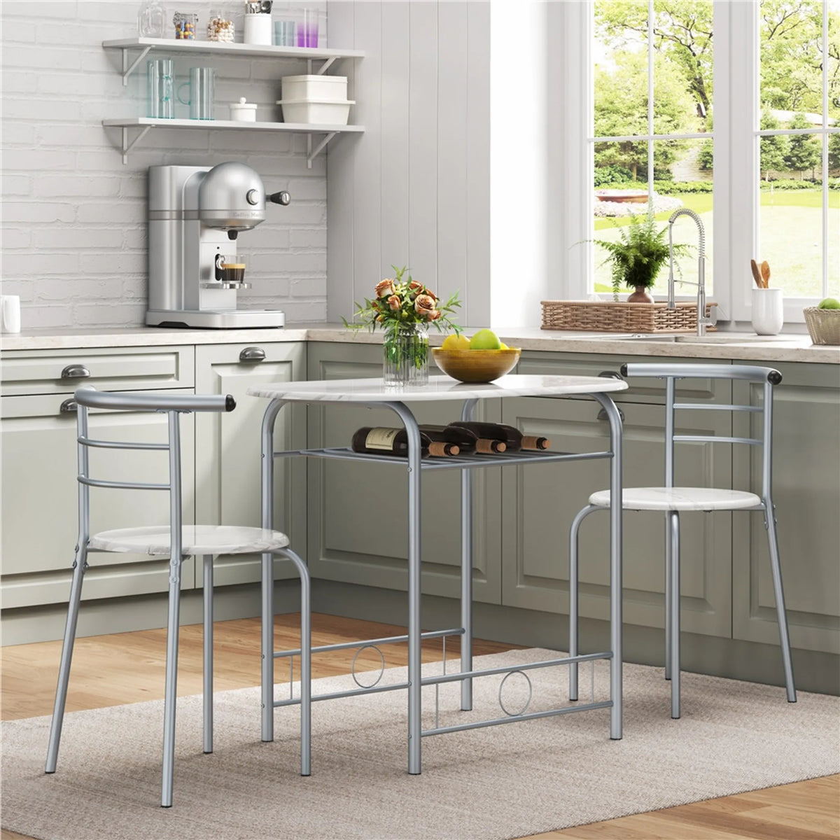 3-delige Eethoek met Tafel en 2 Stoelen Houtlook MDF en Metalen Frame Wit 80 × 53 × 73,5 cm