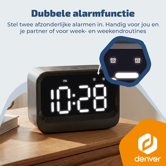 Denver Digitale Wekker - Bluetooth speaker - Dual alarm - LCD Display - EC54B - Zwart