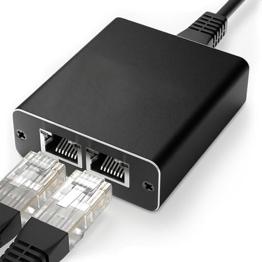 Skoov Internet Splitter 1 in 2 out - Netwerk Switch met 2 Poorten - 1000Mbps - RJ45, Cat5, Cat6, LAN, UTP, Ethernet splitter - Adapter - Zwart