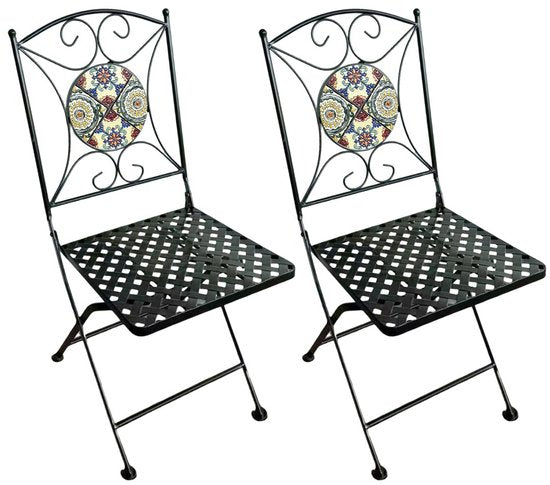 AXI Camilla Bistro Stoelen – Inklapbaar – Yellow Breeze – Metalen inklapbare tuinstoelen – Hoge rugleuning – Set van 2 stuks – Mozaïeklook – Ingelegd met keramische tegels – 150 kg draagkracht – Tuin, terras of balkon