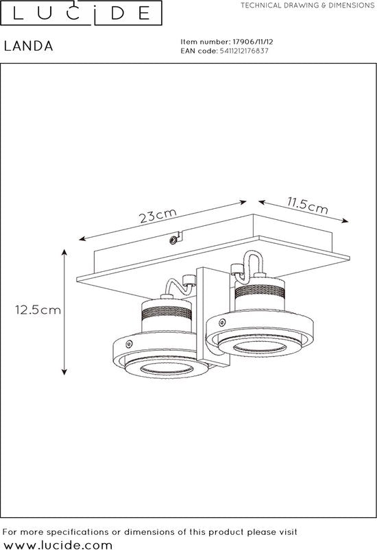 Lucide LANDA Plafondspot - LED Dim to warm - GU10 - 2x5W 3000K/2200K - Mat chroom