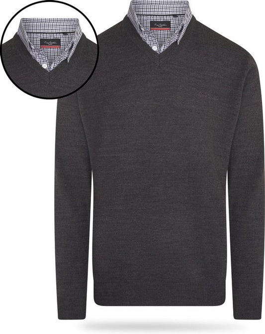 Pierre Cardin - Heren Sweaters Mock Pullover - Grijs - Maat L