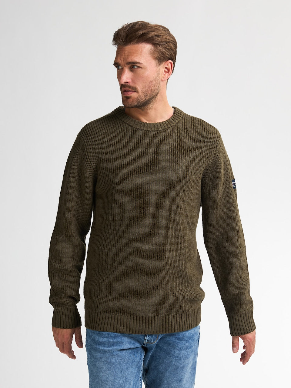 Petrol Gebreide Trui met Ronde Hals - Basic Design - maat XXL - Army Green