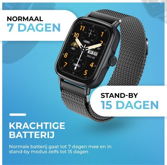 AyeWay Smartwatch - Stalen Band - Waterdicht & Touchscreen - 70 Sportmodes - Met App - Smartwatch Heren & Dames - Zwart