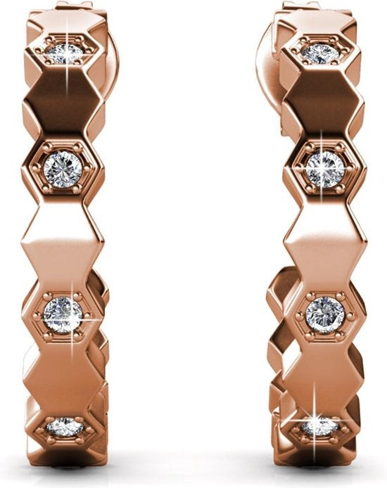 Yolora – Dames Oorbellen Oorringen – Diameter 20 mm & Kalpa Camaka Kristallen – Voorzien Van 18k Roségoud Plating En Luxe Giftbox – Voor Moederdag En Verjaardagen – Rosé 18k Roségoud Verguld