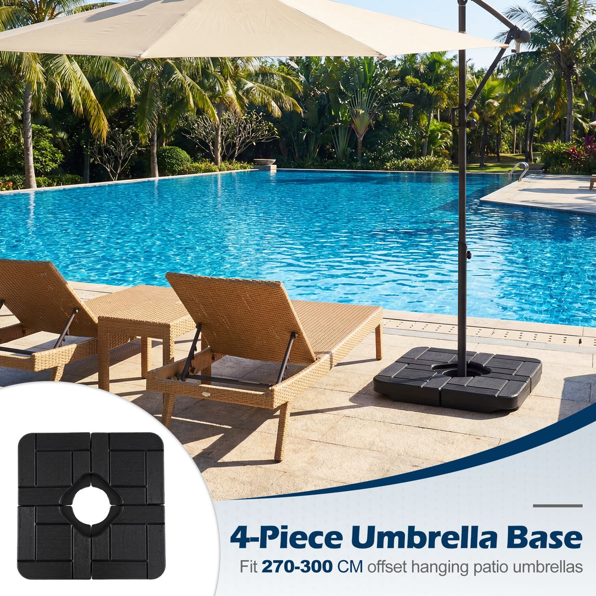 Coast Parasolvoet Set - 4-delig - Vulbaar met water of zand - Zwart - Voor grote parasols
