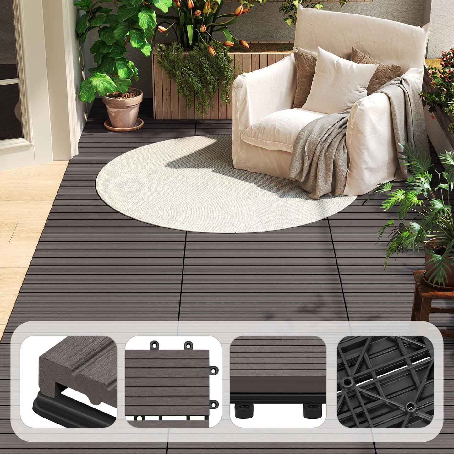 WOLTU WPC terrastegels - houtlook - klik systeem - 30 x 60 cm - koffiebruin - 12 stuks 2 m2