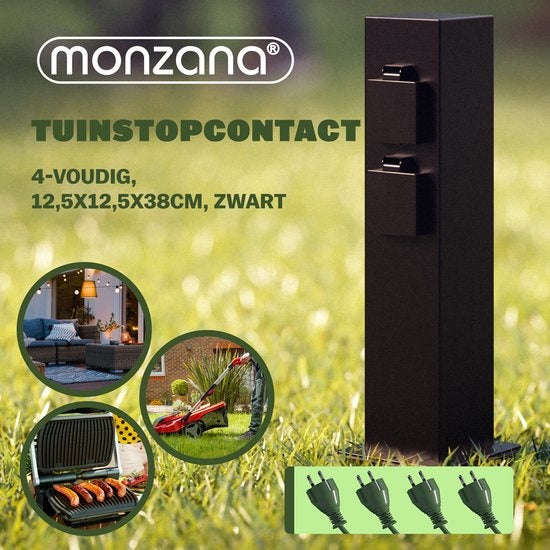 Monzana Stekkerdoos 4voudig - IP44 Metaal & Spike – Zwart