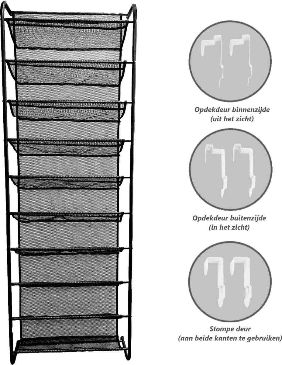 O'DADDY® Hangend Schoenenrek Metaal – Voor Opdek & Stompe Deuren – 30 Paar Schoenen – Compact & Ruimtebesparend – Zwart