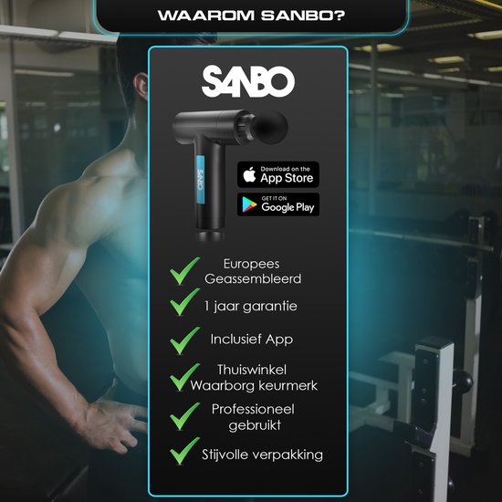 Sanbo Massage Gun Prime - Inclusief Koffer en 5 Opzetstukken - Draadloos - Zwart/Blauw - Professioneel Massage pistool