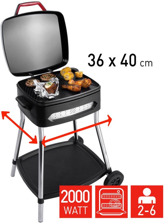 FRITEL barbecue BBQ 3278 - Elektrische bbq / Tafelgrill - Groot Grillopp. 40x36cm - 2000W - Afneembare plaat + Onderstel