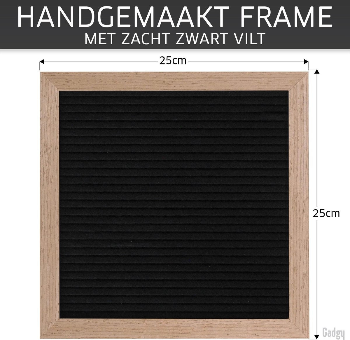 Gadgy Letterbord Zwart Vilt - Houten Lijst 25x25CM - Inclusief 570 Kleuren Letters en 100 Icoontjes - Wanddecoratie Woonkamer - Leuk Cadeau Verjaardag