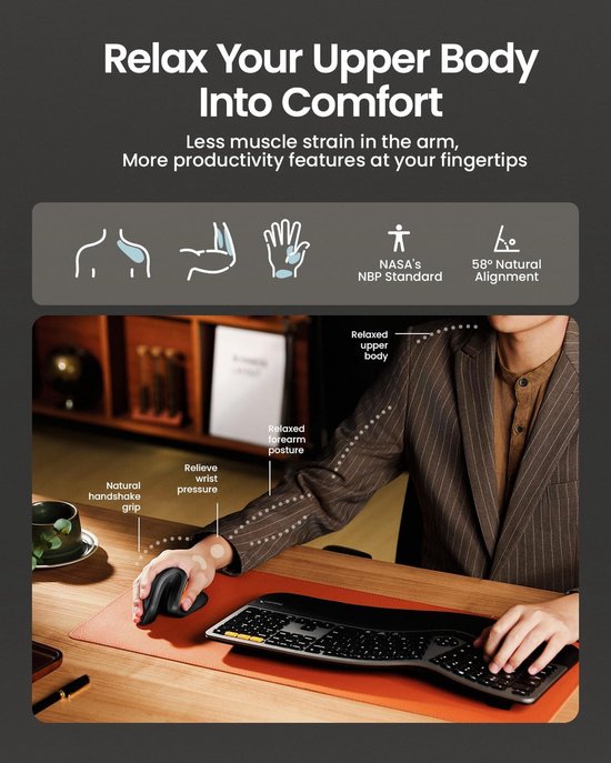 Ergonomische Verticale Muis – Draadloze Ergonomische Muis – Bluetooth & 2.4 GHz – USB-C Oplaadbaar – Voor 3 Apparaten – Instelbare DPI – Stil – Zwart (Rechtshandig)