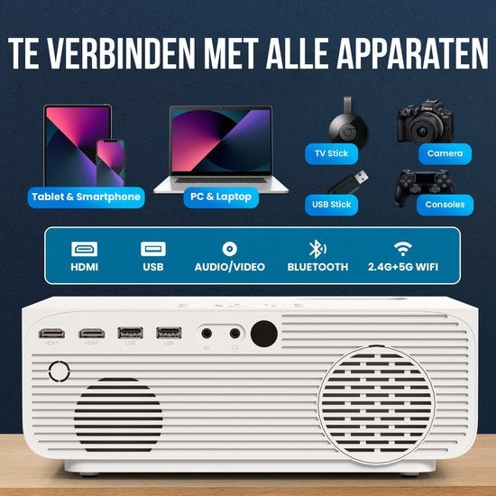 Strex Beamer - 1080P Full HD - 15000 Lumen - Draadloos Streamen - Inclusief Tas/Projectiescherm - WiFi - Bluetooth
