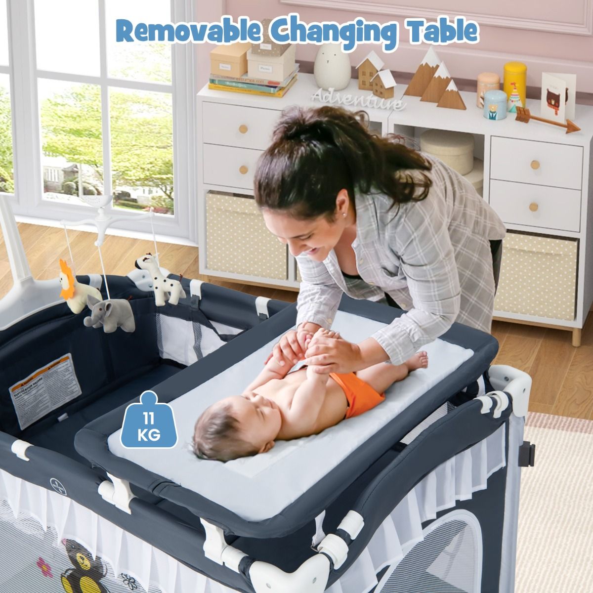 Coast Opvouwbaar Ledikant - 4-in-1 babybed met luiertafel en muziekdoos - grijs