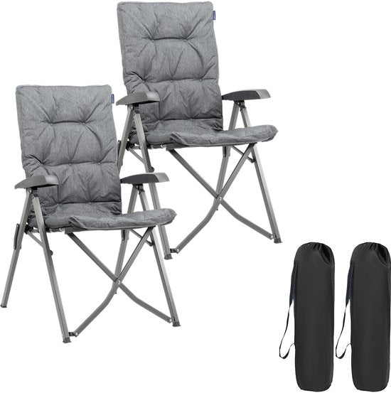 TRVLMORE Campingstoelen Luxe - Opvouwbaar - 2-Pack - 150KG Draagvermogen - Incl. Draagtas - Klapstoel - Kampeerstoel - Vouwstoel - Grijs