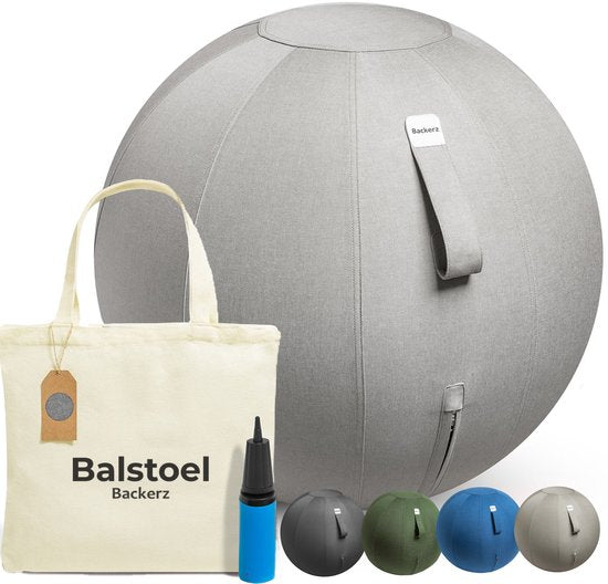 Backerz Zitbal 55 CM - Zitballen met Hoes Linnen - Ergonomische Bureaustoel Kantoor en Thuis - Luxe Yoga Bal - Lichtgrijs