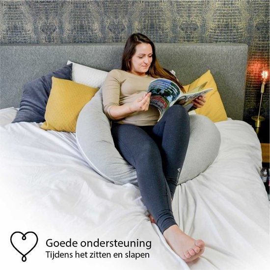 EL-Life Afneembare Katoenen Hoes voor EL-Life Zwangerschapskussen XXL J-vorm - 155cm - Lichtgrijs