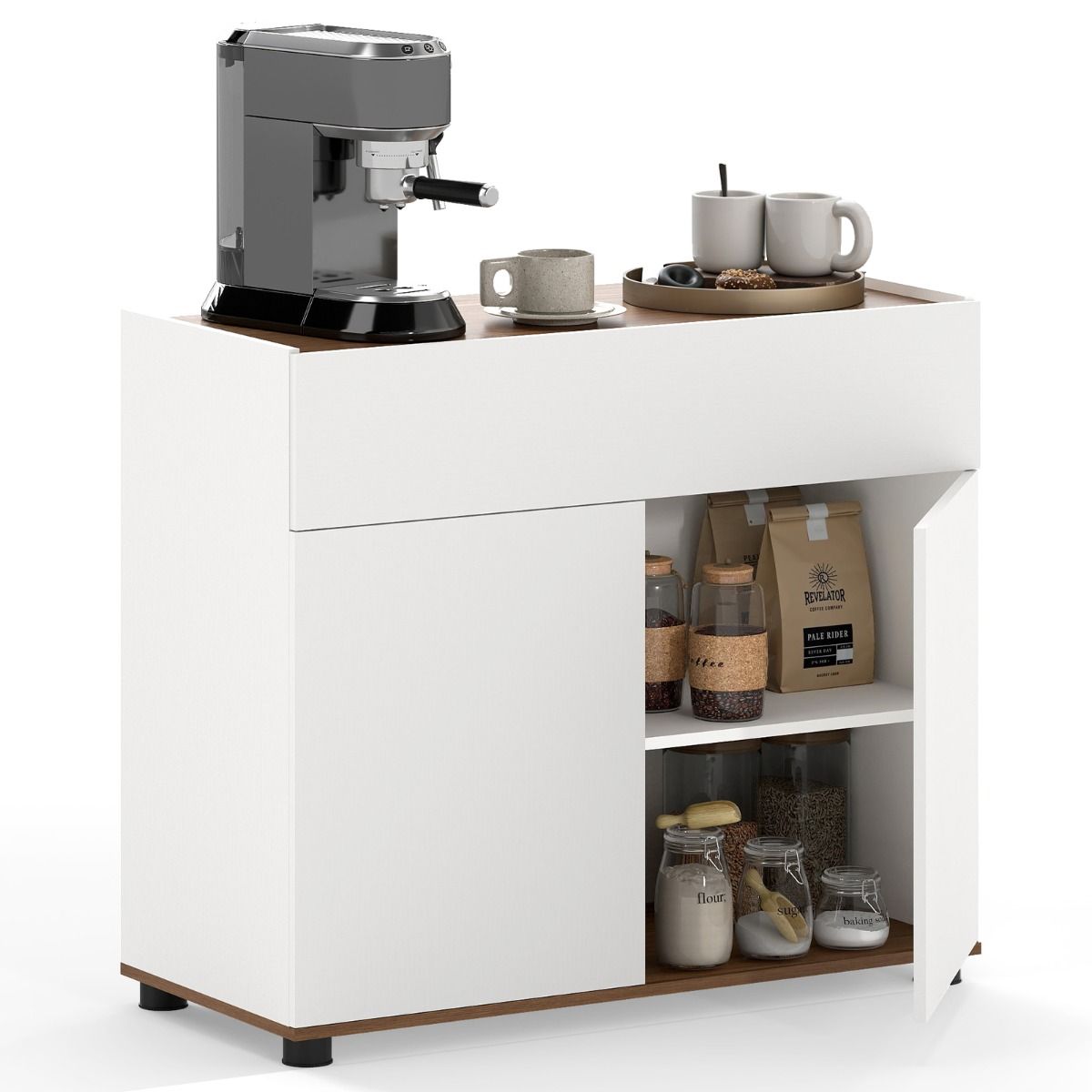 Coast Dressoir met opbergruimte - houten kast met lade en twee deuren - zwart/wit - 80 x 35 x 70 cm
