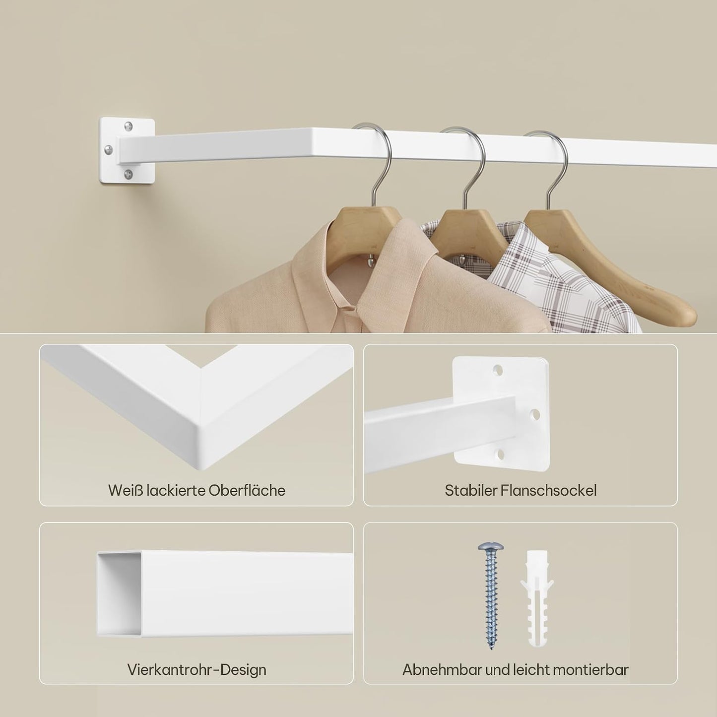 eSituro Wandmontage Kledingrek Industrieel - Pijp Kledingstang Hal Keuken Woonkamer - Wit 94 cm