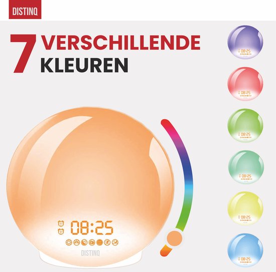 DistinQ Wake-Up Light – Wekkerradio met dubbele wektijd – Slaaphulp met USB aansluiting