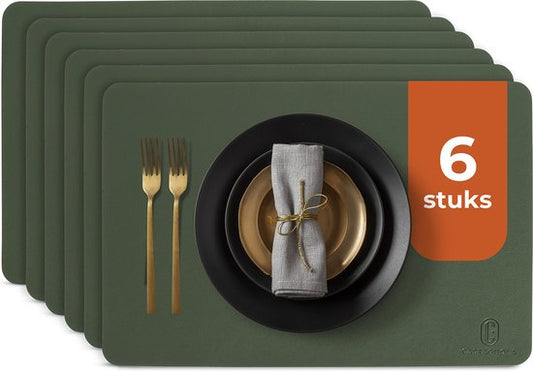 Castagnola Lederlook Placemats - Antislip Placemat van Kunstleer - Waterafstotende Onderlegger - Onderzetter - 6 Stuks - 45 x 30 cm - Groen