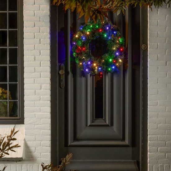 Black Box Trees Limber Kerstkrans - Kerstversiering met LED Verlichting voor Binnen en Buiten - Deurkrans voor Sfeervolle Voordeur - H15 x Ø60 cm van Kunststof - Groen