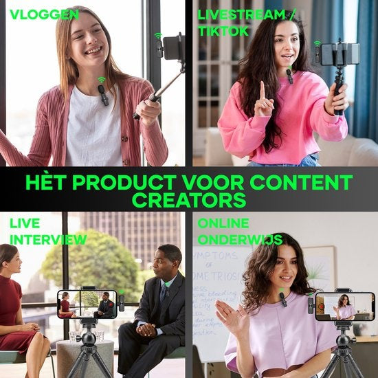 MATTI® 2-in-1 - Draadloze Microfoon voor Vlogs - iPhone - Dasspeld Microfoon - Lavalier - Lightning