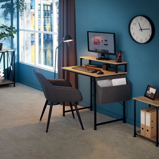 tectake® - Bureau Everett - 80 cm breed - computertafel - met plank en organizer - lichtbruin – 404663