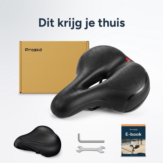 Fietszadel Unisex 100% waterdicht - Incl. zadelhoes - Ergonomisch - Met vering - Zadel fiets - Mountainbike - Dames - Heren - Zadel - Accessoires - Zwart - Proskill