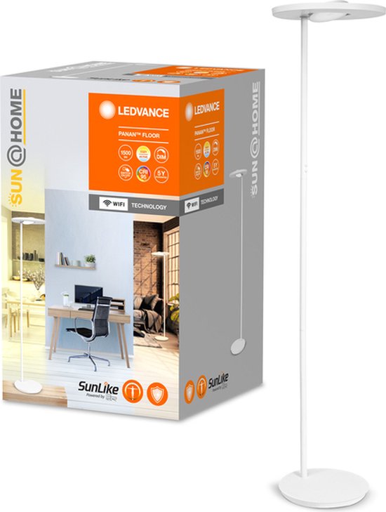 LEDVANCE SunHome Office Vloerlamp – 36W, 180 cm – Dimbaar Tunable White 2200-5000K – Wifi & Smart Home – Zilver