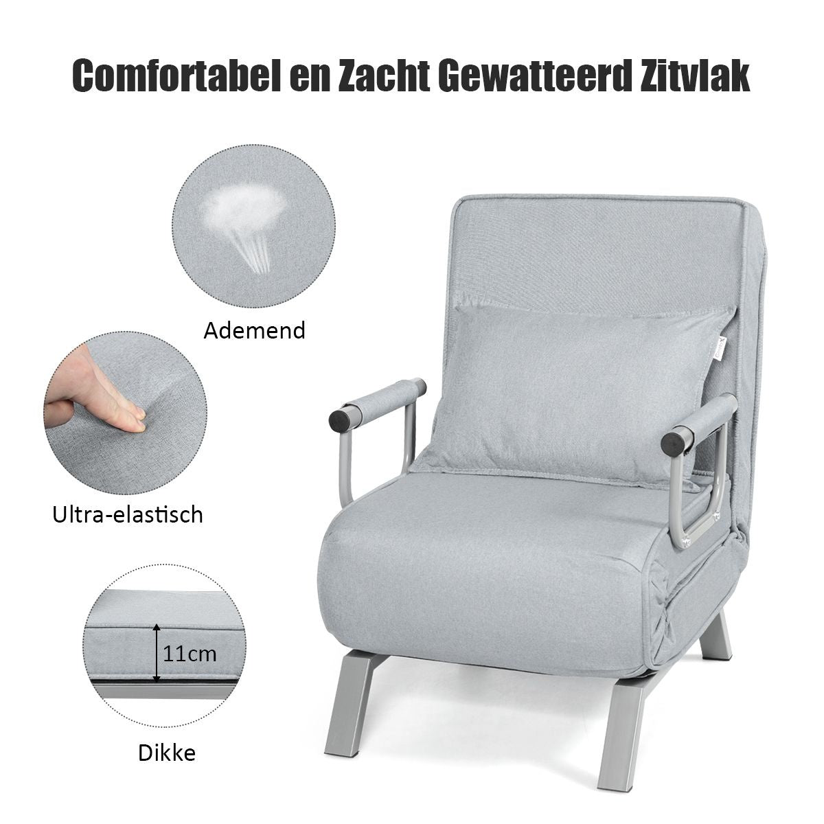 Coast Cabrio Sleep Sofa Vouwbare fauteuil Besinbedbank Bank Bed 5-Positie Liesstoel Lichtgrijs