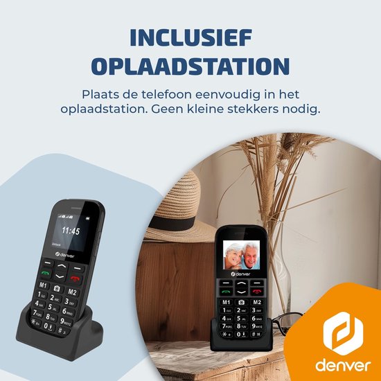 Denver Senioren Mobiele Telefoon 4G - Grote Toetsen - SOS knop - Smartphonevrij opgroeien - Oplaadstation - GSM - Bluetooth - FM Radio - Volledig NL en FR - Model 2026 - BAS18800L