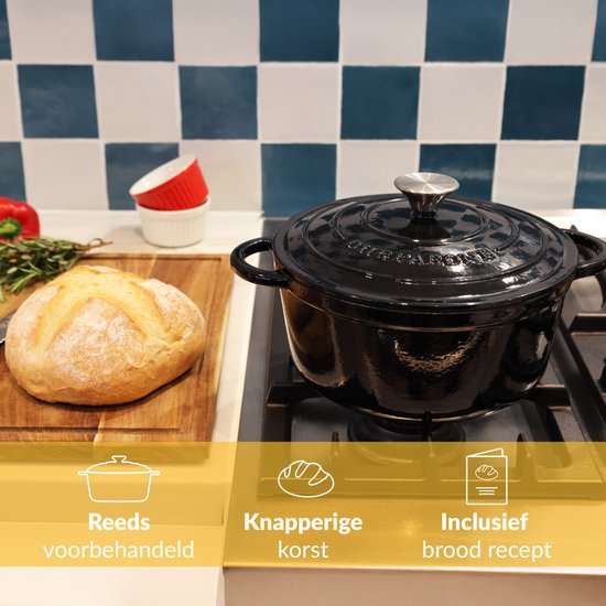 Chefarone Gietijzeren Pan 3.5L - PFAS vrij - Braadpan Inclusief Deksel - Geschikt Voor Alle Warmtebronnen - Geëmailleerd Zwart