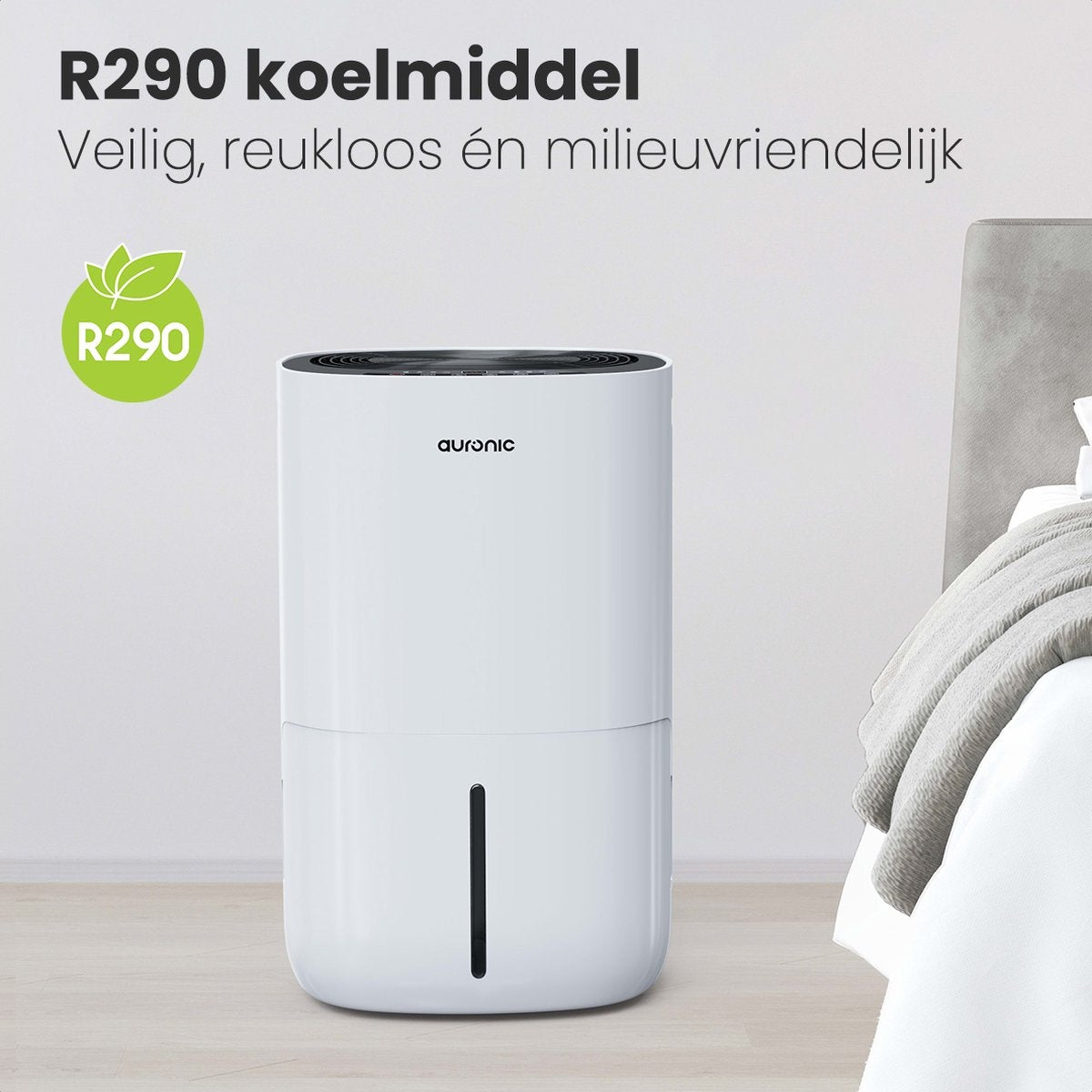 Auronic Luchtontvochtiger en Luchtreiniger - Slaapkamer en Woonkamer - Ontvochtigt 20L per Dag - Was-droog Functie - Wit