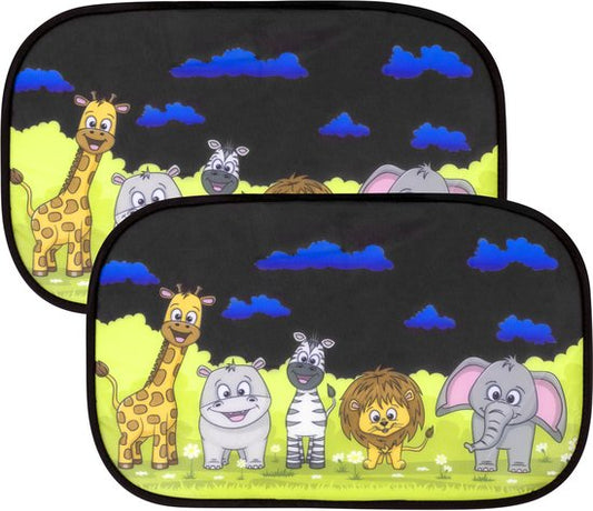 Nuvance Zonnescherm Auto - 2 Stuks - met UV Protectie voor Baby en Kind - Zonwering Zijruiten - Zelfklevend - One Size - Dieren