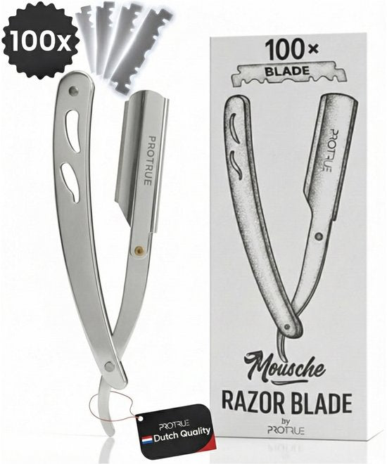 ProTrue Barbiersmes met 100 Scheermesjes - Shavette Open Scheermes - Klassiek Kappersmes - Safety razor - Straight Razor