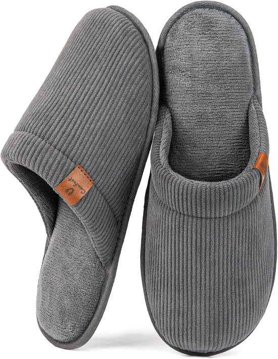 Pantoffels Heren - Sloffen - Maat 40/41 - Grijs - Corduroy - Anti-slip - Comfeet