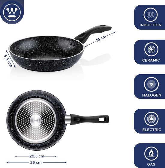 Westinghouse Koekenpan – Ø 26 cm – Inductie – PFOA-vrij – Black Marble