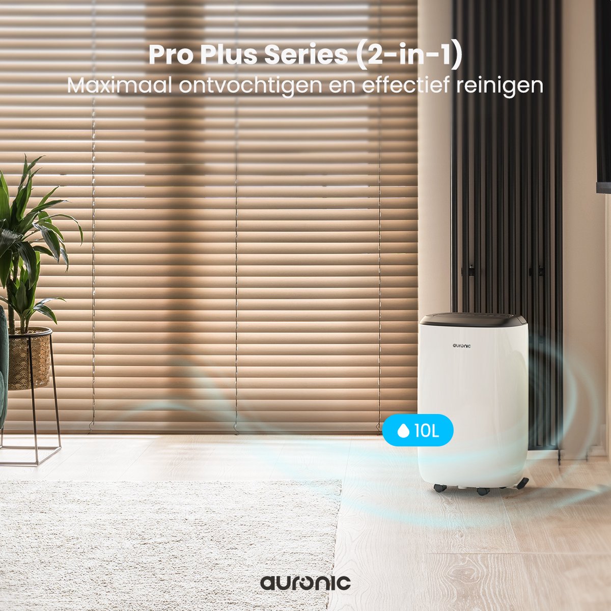 Auronic Luchtontvochtiger en Luchtreiniger - Pro Plus Series - Slaapkamer en Woonkamer - Ontvochtigt 10L per dag in Huis - Was-droog functie - Wit