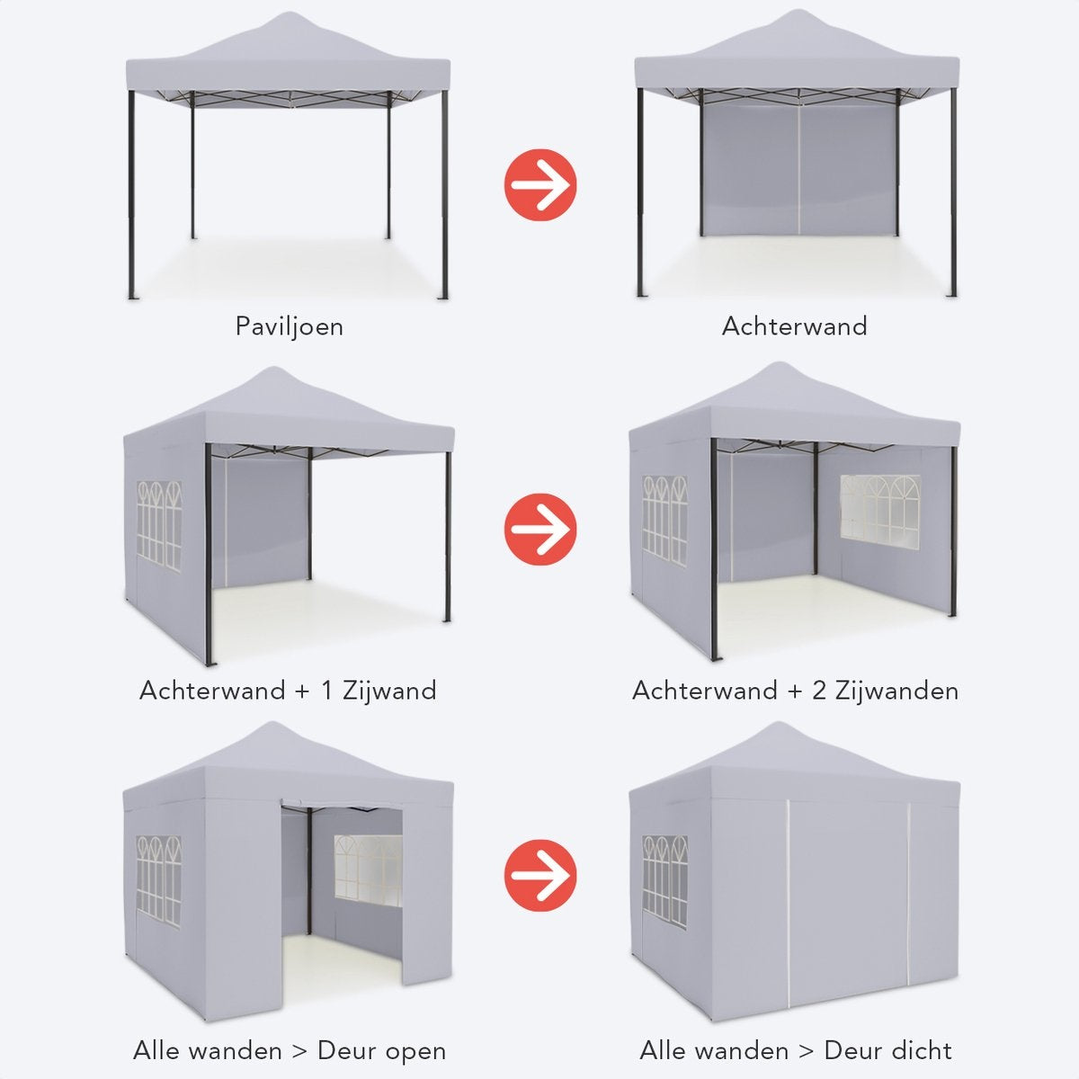 LifeGoods Partytent - Paviljoen - EasyUp - Opvouwbaar - 4 Zijwanden - Waterdicht - Met Draagtas met wieltjes - 292 x 292 cm - Donkergrijs