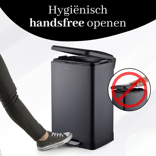 Bayt Prullenbak - Prullenbak 60 Liter - Pedaalemmer 60 liter - Vuilnisbak 60 liter - Afvalbak - RVS - Zwart