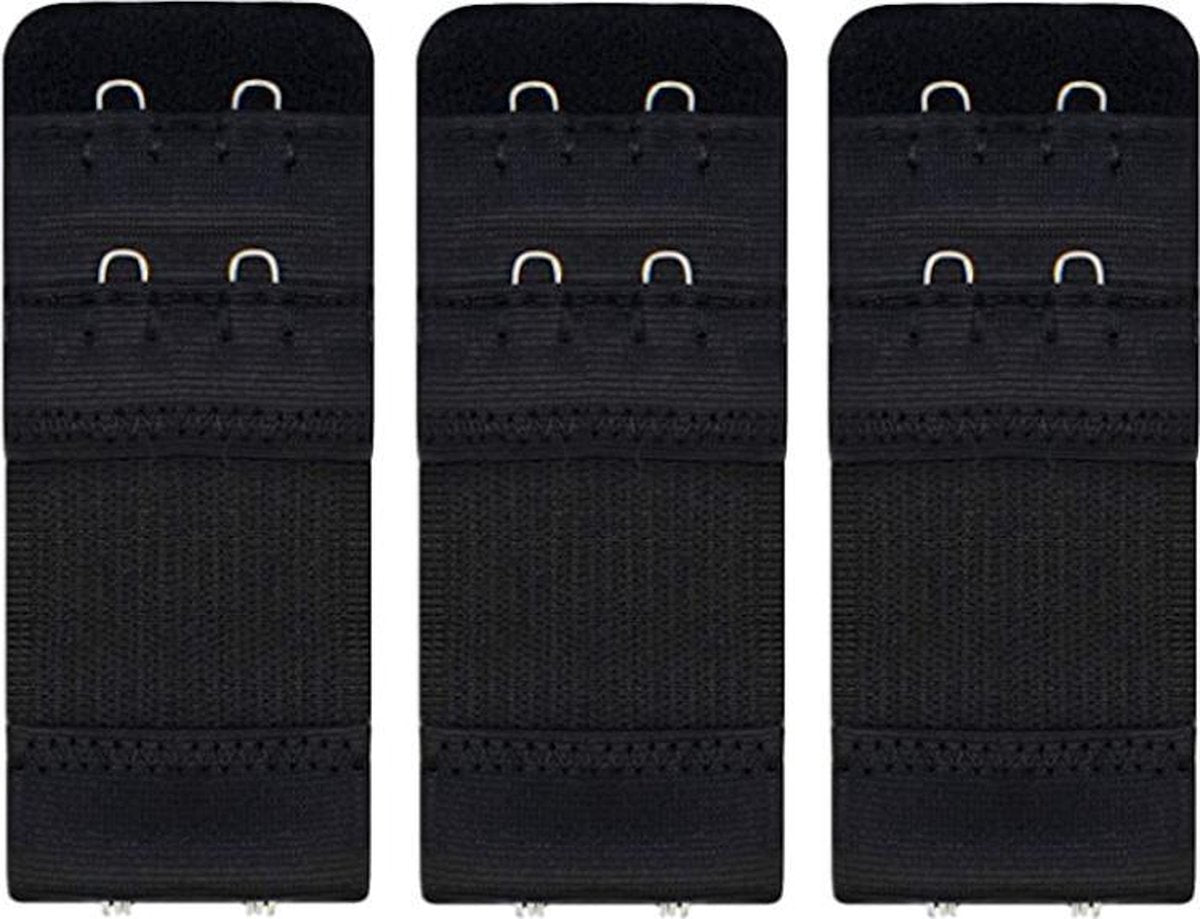 BH Verlengstuk 2 Haakjes 3-Pack Elastisch Zwart 3,3 × 8 cm