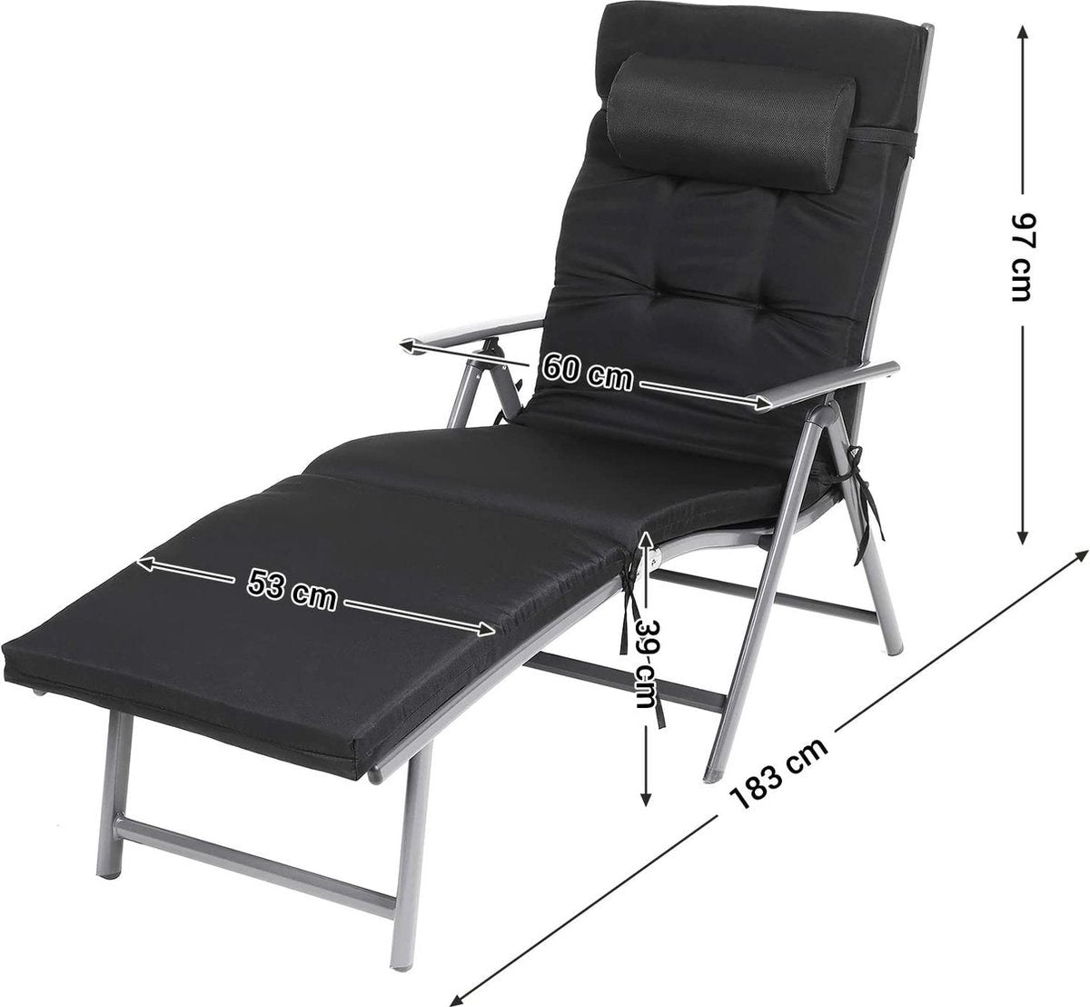 O'DADDY® Ligbed – Opvouwbaar Zonnebed voor Tuin – Incl. Hoofdsteun – Zwart